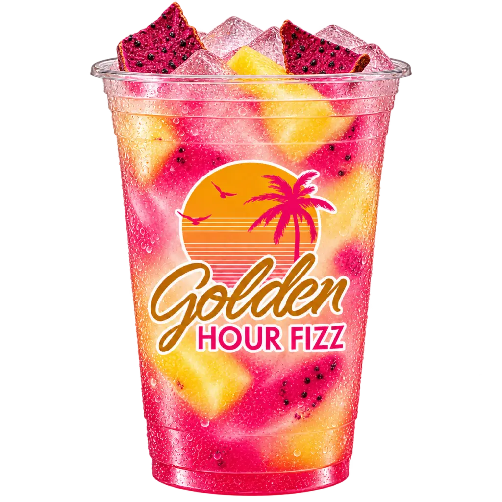 Sunset Squeeze dragonfruit raspberry lemonade with dried dragonfruit